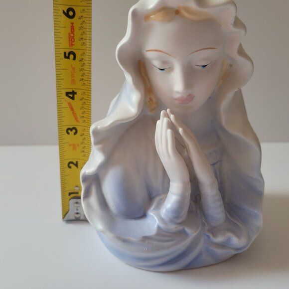 Napco Ceramic Virgin Mary Head Vase Planter 7 Inch Blue & White Religious Decor - Picture 8 of 9